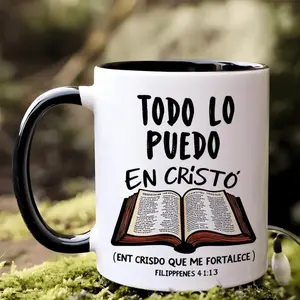 11 Ounces Ceramic Coffee Mug with Inspirational Spanish Quotes Reusable, Insulated, Hand Wash Coffee Lover Only The Perfect Gift for Men And Women Black And White Design with El Libro De Cristo Illustrations, Travel Coffee Mug | Religious Themed Mug