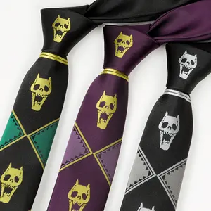 Anime Catoon JoJo Tie Halloween Cosplay Costume Accessories KILLER QUEEN Skull Heavens Door Holiday Men Women Grey  Necktie