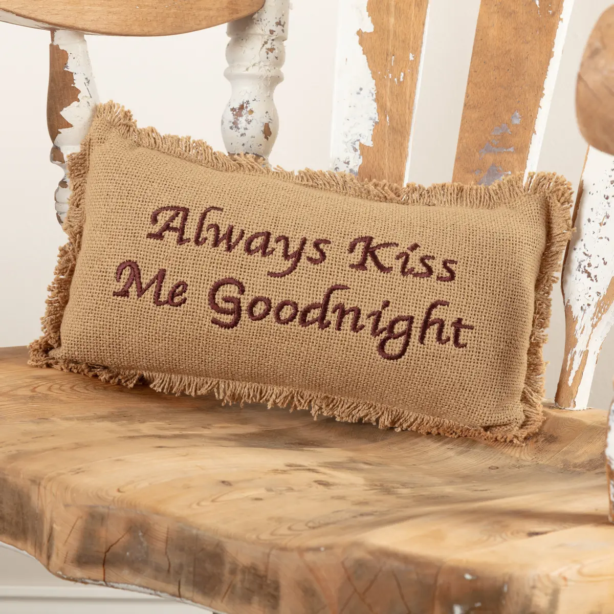Baxter Burlap Natural Always Kiss Me Goodnight Pillow