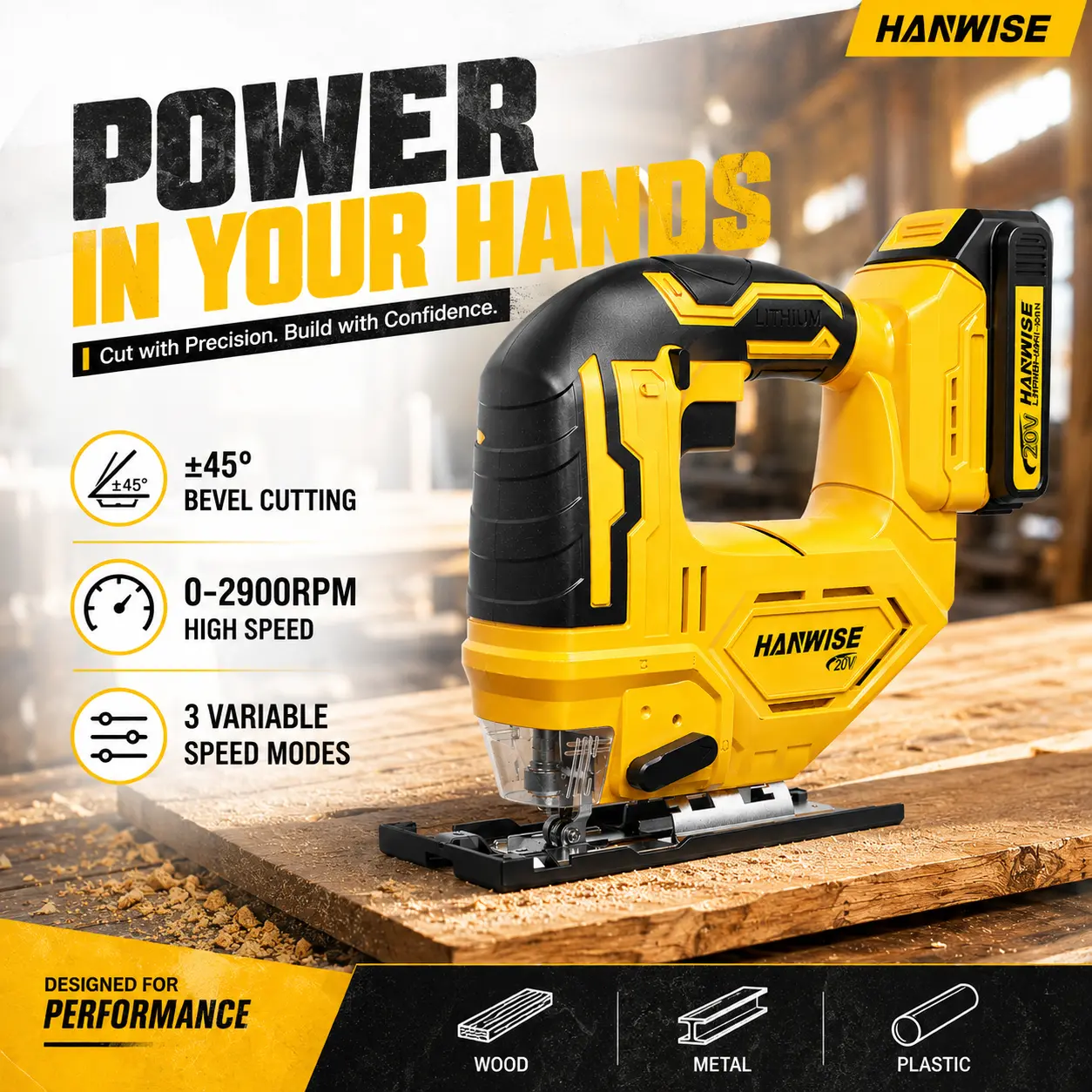 Cordless Jig Saw For 20V Max Battery, Brushless Jigsaw For 3 Orbital Settings, Brushless Motor, LED Light, Variable Speed 2900RPM, 3 Orbital Action, 0-45°Bevel Cuts, Blades For Cutting
