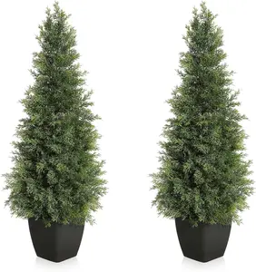 【Christmas Gift】Artificial Cedar Topiary Tree for Outdoor 36 inch Tall Faux Cedar Trees Potted Fake Cypress Plant Artificial Plants Indoor Outdoor for Front Porch Decor Set of 2