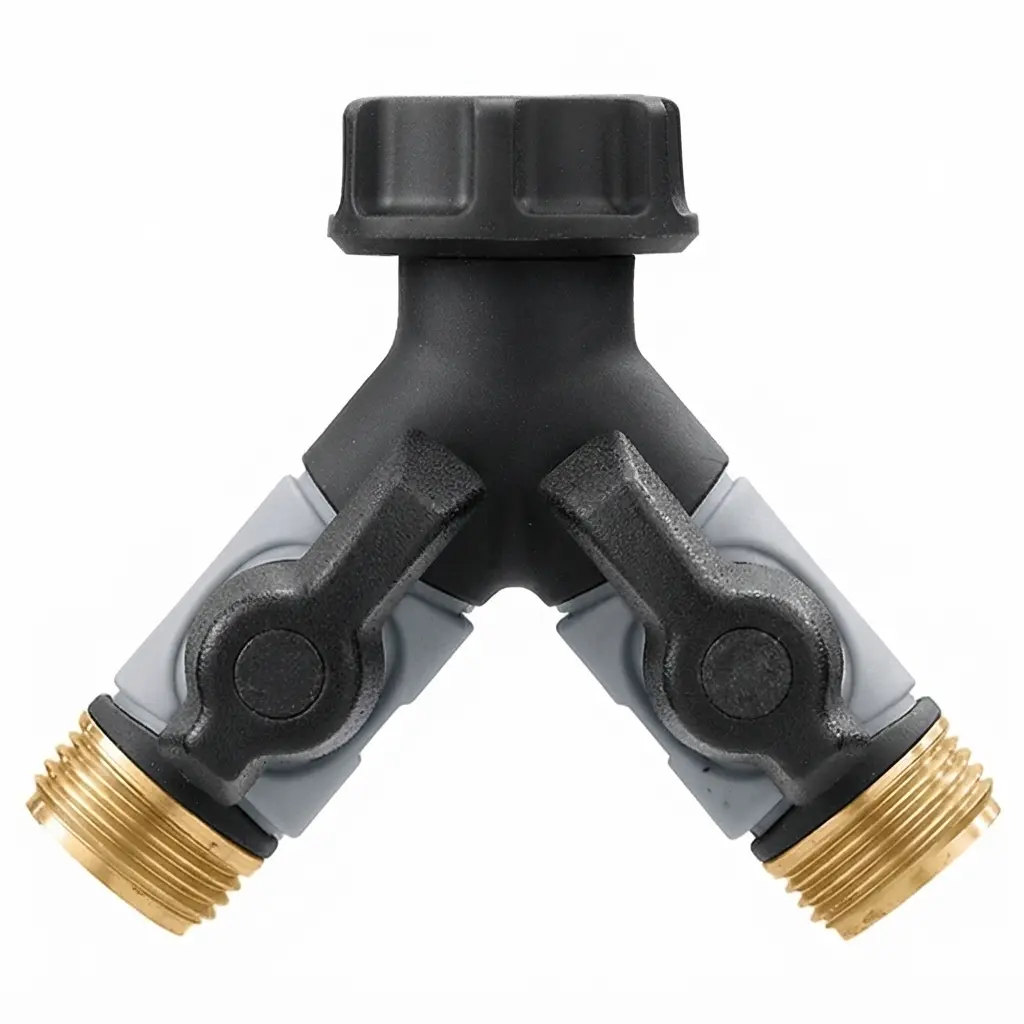 Orbit 3/4 in. Pro Flo Metal Hose Y Valve, 2-Way Outdoor Water Hose Splitter, Dual Flow Control Shut-Off, Swivel Connection, Heavy-Duty Metal Construction