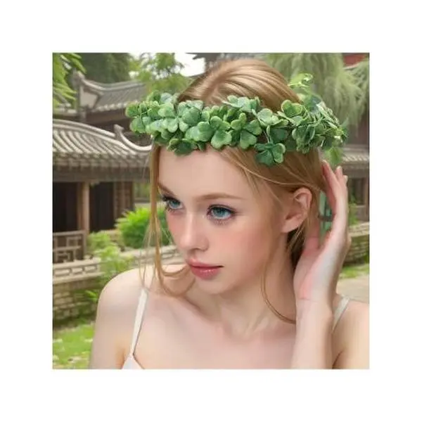 1pc Four-Leaf Clover Lucky Irish St.Patrick's Day Floral Headband, Fresh Photoshoot Prop For Party, Beach, Travel