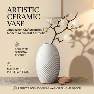 Minimalist Matte Ceramic Vase, Textured Oval Egg Shape, Wabi-Sabi Home Decor, Dried Flower Vase, Desktop Shelf Decoration