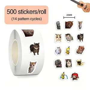 Cat Pattern Sticker, 500pcs/roll Cute Cat Face Expression Sticker, Self Adhesive Decorative Sticker for Gifts, Christmas Labels