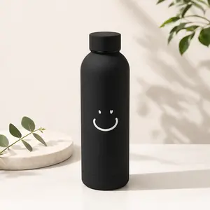 Smile Face 500ML Stainless Steel Vacuum Insulated Water Bottle, Matte Anti-Scald Leak-Proof Tumbler, Aesthetic Trendy Travel Mug for Gym, School & Outdoor, Cute Gift Drinkware
