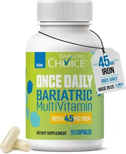 Bariatric Choice Once-Daily Bariatric Multivitamin with 45 mg of Iron | Easy to Swallow Capsule | Vitamin for Bariatric Surgery Patients | 90 Count (3-Month Supply)