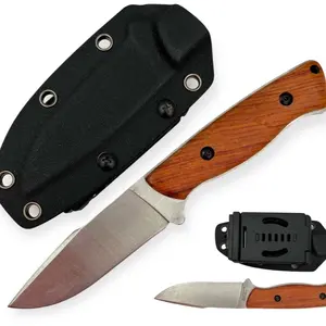 8” Fixed Blade Knife Carving Whittling Camping Outdoors 3.75” Blade Wood Handle Full Tang Kydex Sheath
