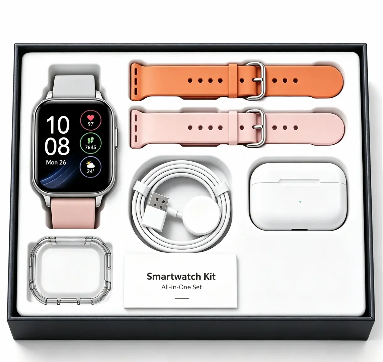Men's & Women's Daily Wearable Smartwatch Complete Bundle - HD Touch Screen Fitness Tech Smart Watch with Wireless Earbuds Accessory Kit, Wearable Devices for Health & Activity Monitor