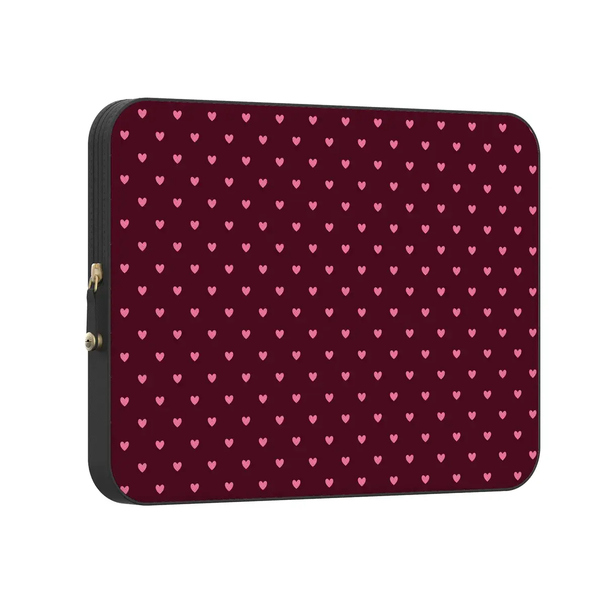 Casely PU Leather MacBook Laptop Sleeve Case - Valentine Themed, Pink Hearts Design, Easy Top-Fold Entry, Heart Noir Style