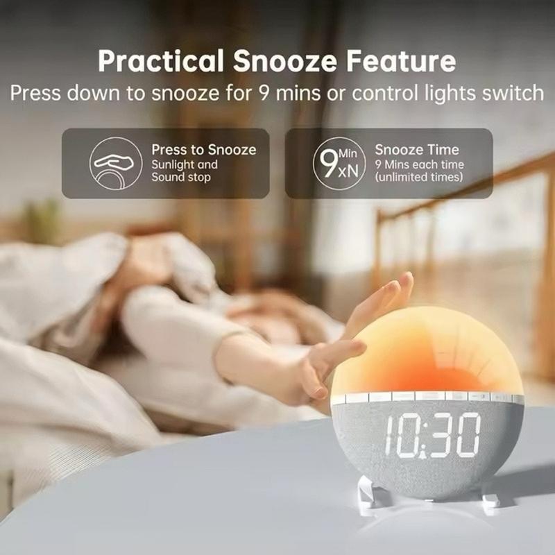 Sunrise Alarm Clock Wake-Up Light with 7-Color Night Lights, Digital Sleep Aid Clock for Heavy Sleepers, Bedroom Decor & Gift for Teens & Adults mirror Projection Rotatable resin sunset