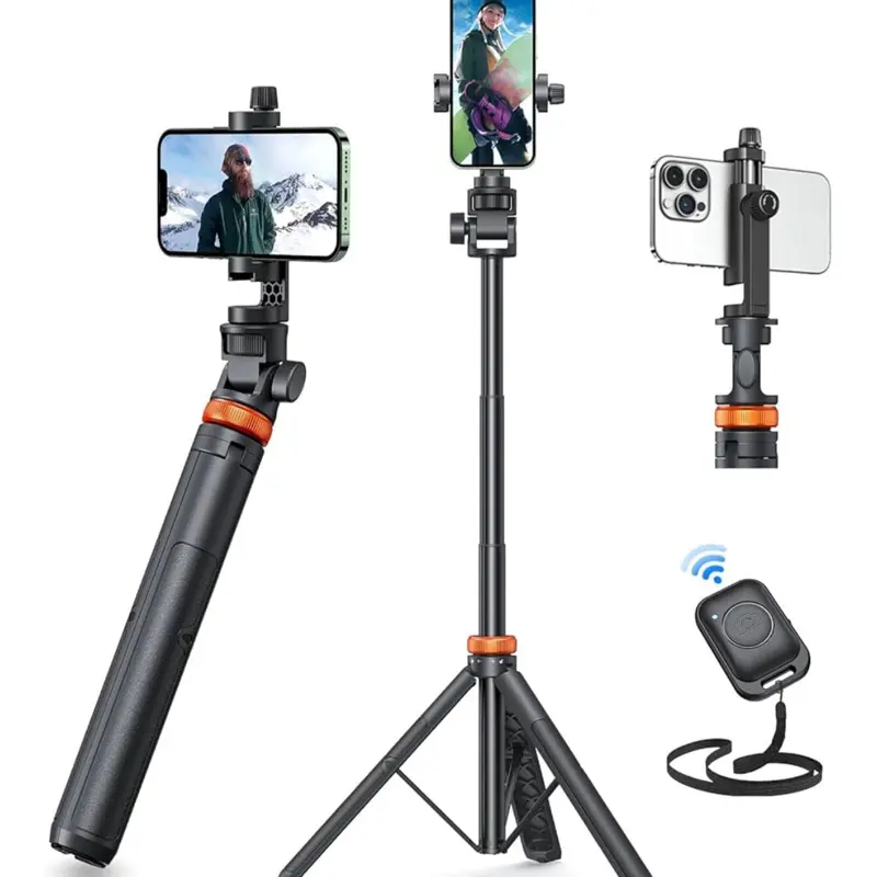 61" Phone Tripod for iPhone/Android & Selfie Stick with Remote, Upgraded Stand, Compatible with iPhone 16/15/14/13, Travel-Friendly & Stable