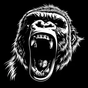Roaring Gorilla Car Decal Sticker – Fierce Black & White Animal Vinyl Graphic for Cars, Trucks, Motorcycles, Laptops, and Helmets – Aggressive Wild Beast Art for Vehicle Customization & Tuning