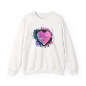 Watercolor Heart Splash Sweatshirt | Pink Blue Heart Crewneck
