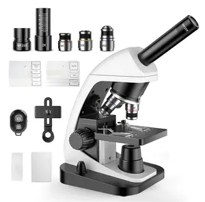 EVRLX Lab-Grade Monocular Compound Microscope, 2000X High Magnification Teaching Instrument for Students & Adults, with Phone Adapter, Slides Set, Carrying Bag, Black