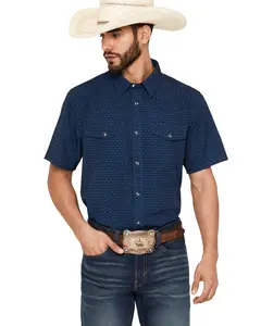 Rank 45 Men's 45&Reg; Sky Grid Geo Print Rodeo Tech 2.0 Short Sleeve Snap - Rmsu26w16-Nvy