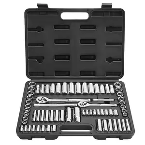 VEVOR Socket Set, 69 Pieces, 3/8 1/4 inch Drive Socket and Ratchet Set, SAE and Metric, Deep and Standard, Mechanic Tool Kit with Accessories and Storage Case, CR-V Alloy Steel, for Auto Repair