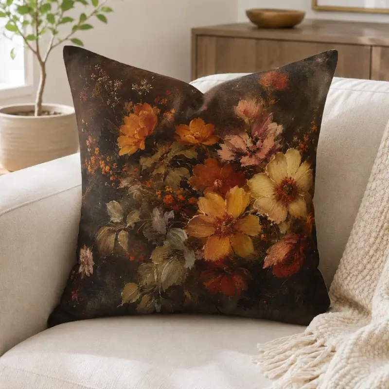 Dark Moody Vintage Floral Throw Pillow Covers 18x18 Inches Set of 2, Envelope Closure Cushion Covers No Zipper Gothic Farmhouse Decor