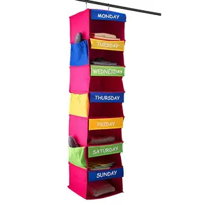 7-Shelf Rainbow Hanging Closet Organizer for Kids - Daily Activity Storage Solution with Hangers & Easy-to-Hang Design for Clothes & Toys