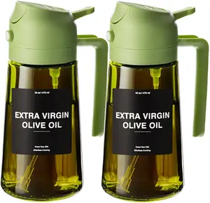 2 Count 2-in-1 Olive Oil Dispenser and Sprayer for Kitchen 16oz Premium Glass Bottle for Cooking Air Fryer Salad Grilling Barbecue Utensils Food-Grade Sprayer for Precise Control Healthy Meal Prep Multi-Color Home Use - Kitchenware