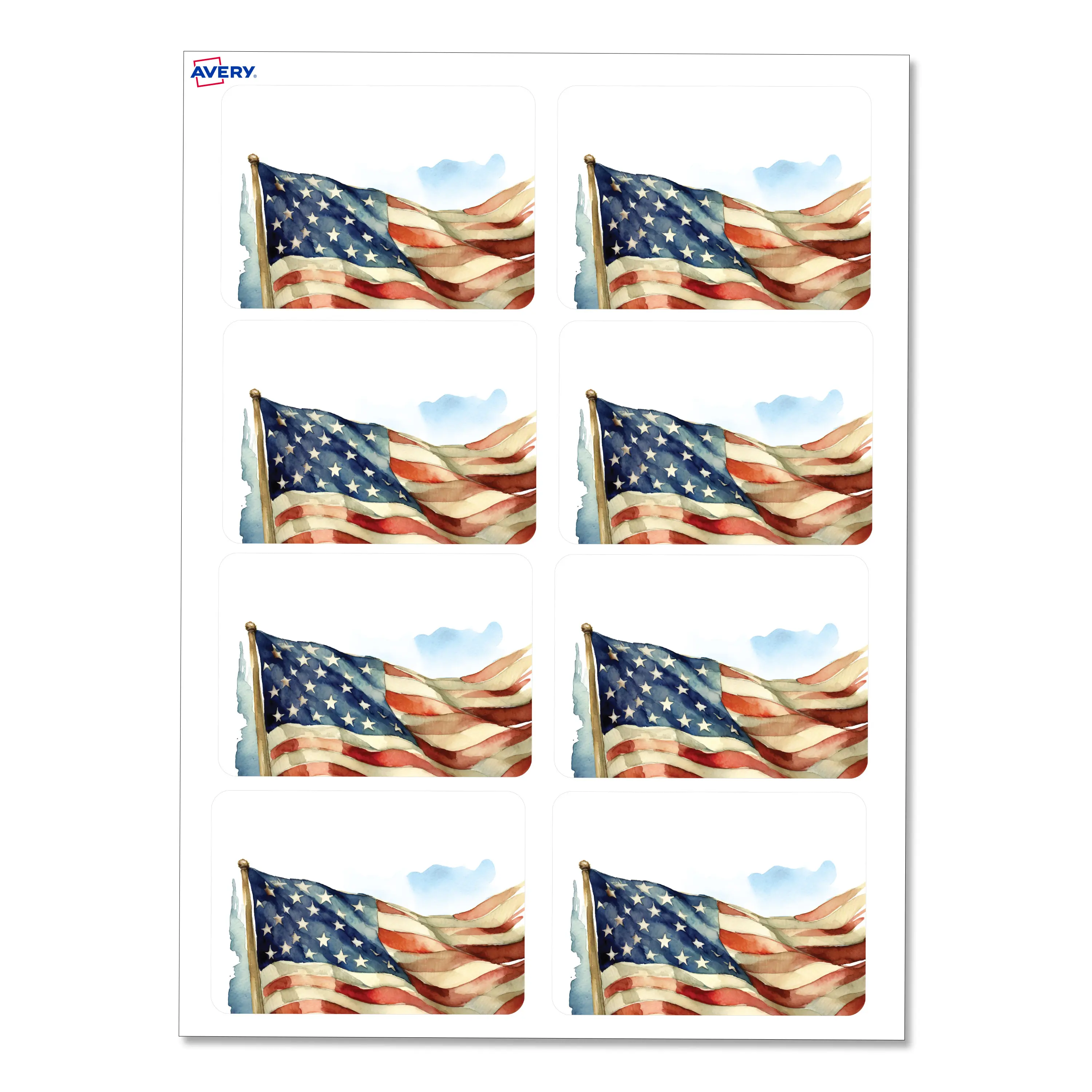 Avery American Flag Vintage Watercolor Adhesive Name Badges, 2-1/3" x 3-3/8", Handwrite-Only, Great for Patriotic Parties, Election Events, 4th of July Parties, and Party Favors, 80 Name Badges Total