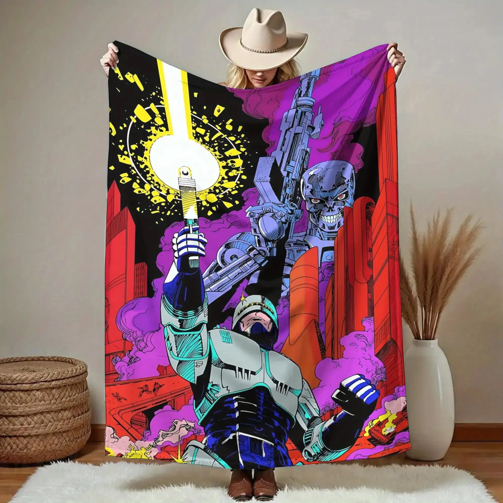 RoboCop anime character printed flannel blanket, soft and suitable for office, sofa or bedroom, ideal birthday gift for fans or friends, size 80*60 blanket plushthin quilt holiday gift Intense Nacho Printed Flannel Blanket