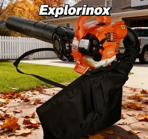 Explorinox 2 Stroke Handheld Leaf Blower, Gas Powered Leaf Blower Dual-Purpose (Blowing and Suction) Cleaner with Straight and Curved Blow Pipe, for Cleaning Leaf Road Snow, Orange