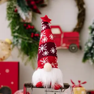 Christmas Faceless Gnome Doll Decoration, 1 Count Snowflake Knitted Hat Gnome Ornament with Light, Festive Decorations for Home Party
