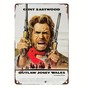 1count Vintage Clint Eastwood "The Outlaw Josey Wales" Movie Aluminum Tin Sign, Classic Western Wall Decor, Pre-drilled, Weatherproof, Indoor & Outdoor Use, 8x12inch/20x30cm