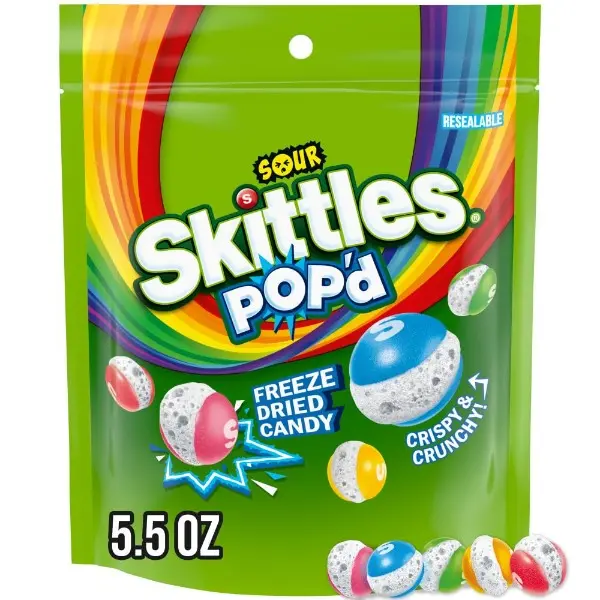 Freeze-Dried Candy Assortment - Sour, Sweet Watermelon, Cherry, Strawberry Flavors - 5.5 Oz Resealable Bag - Casual Movie Night Snacks for Candy Lovers