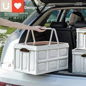 Outdoor camping storage box Camping wooden cover storage box Car trunk Organizing box Picnic folding box