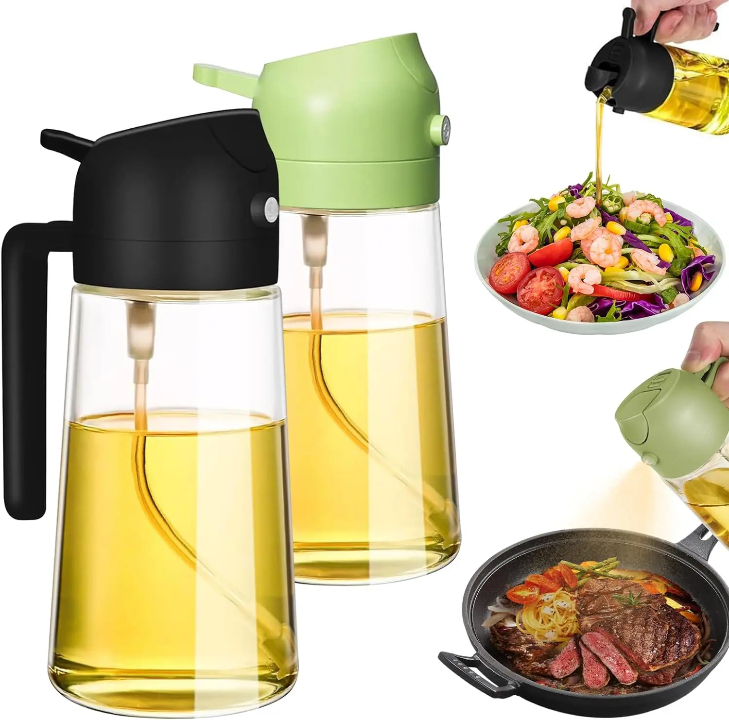 2-in-1 Kitchen Oil Dispenser & Mister  | 16oz Premium Glass Oil Bottle | Food-Grade Oil Mister for Air Fryer, Frying, Salad & BBQ [SummerVibes]