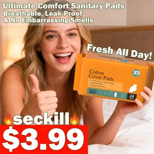 X9 100% Organic Cotton Feminine Pads - 280MM，8HR Odor Control Super Absorbent Pads，Leakproof and Snug Fit, Ultra-Thin & Skin-Friendly For all skin types，24Pads/Bag，NO Petroleum-Based Microplastic，no chlorine, no fragrance，Clinically Tested Safe.