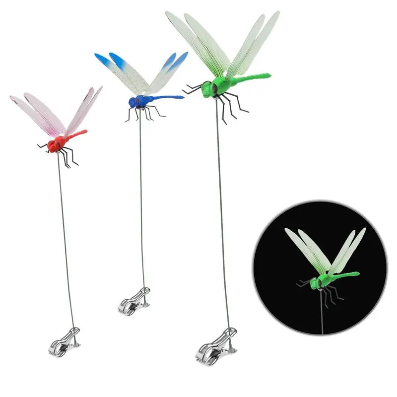 Outdoor Fake Lifelike Dragonfly Rod Clip, Garden Durable Metal Dragonfly Clip, Whimsical Home Accessories, Garden Decoration, Garden Miniatures