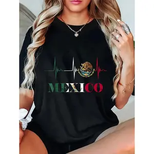 Unisex 100 Percent Cotton Heartbeat EKG Pulse Mexico Flag Pride T Shirt
