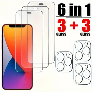 6 in 1 Tempered Glass Screen Protector, 6 Counts Anti-scratch Phone Screen Protective Film, Phone Accessories Smartphone Compatible with iPhone 16 14 13 12 11, Cover, Protection