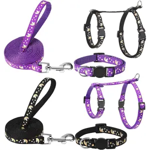 2 Pack Cat Harness and Leash with Collar Set, Escape Proof Adjustable Glow in The Dark Harness for Small Medium Cats