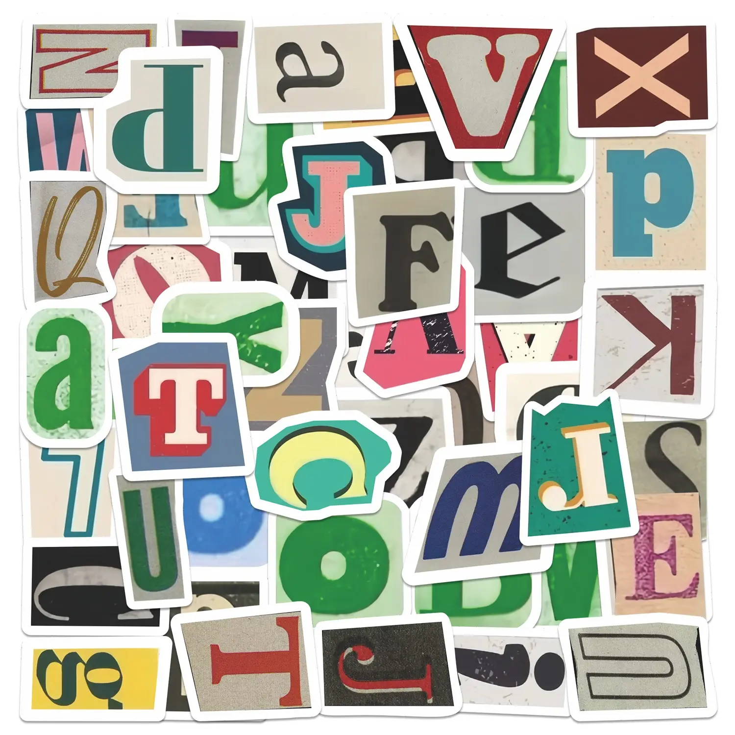 50pcs Vintage Ransom Letter Stickers Pack, Waterproof Retro Typography ...