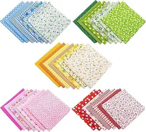 35 Pack Cotton Print Fabric Bundle Squares 9.8"x9.8" Quilting Sewing Floral Precut Sheets for DIY Scrapbooking Dot Pattern (Bright Colors: Red & Blue Yellow Pink Green)