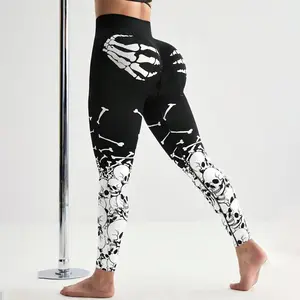 Skeleton Halloween Leggings, Spooky Skeleton Design, Comfortable Stretch Fabric, Perfect For Halloween Parties, Casual Wear, Fitness, V2 Women's Leggings, Yoga Pants, High Waist Hunting Tights, Women's Outdoor Fitness Outfit