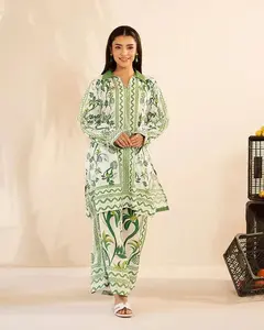 Everyday Luxe by Mona – Green Tropical Silk Lawn 2pc Co-Ord Set | MES4