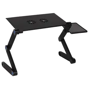 Foldable Aluminium Laptop Table with 2 CPU Cooling Fans,Mouse Pad,Adjustable Portable Table Stand,Ergonomic Lifter,Laptop,Tablet Holder,Cool Pad,Adjustable Auto-locking Joints,Cervical Vertebrae Protection,Neck and Shoulder Stress Reduction,Gaming Table