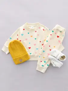 Women's Spring & Fall Long Sleeve Set, Colorful Heart Print Design, Vibrant Hearts, Perfect for Valentine's Day, Casual Wear, Comfortable Fit