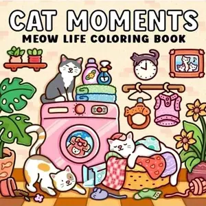 CAT MOMENTS:Cute Cat Laundry Coloring Book, Relaxing and Fun Design, Perfect for Stress Relief, Adorable Pet Companion, Ideal for Kids and Adults