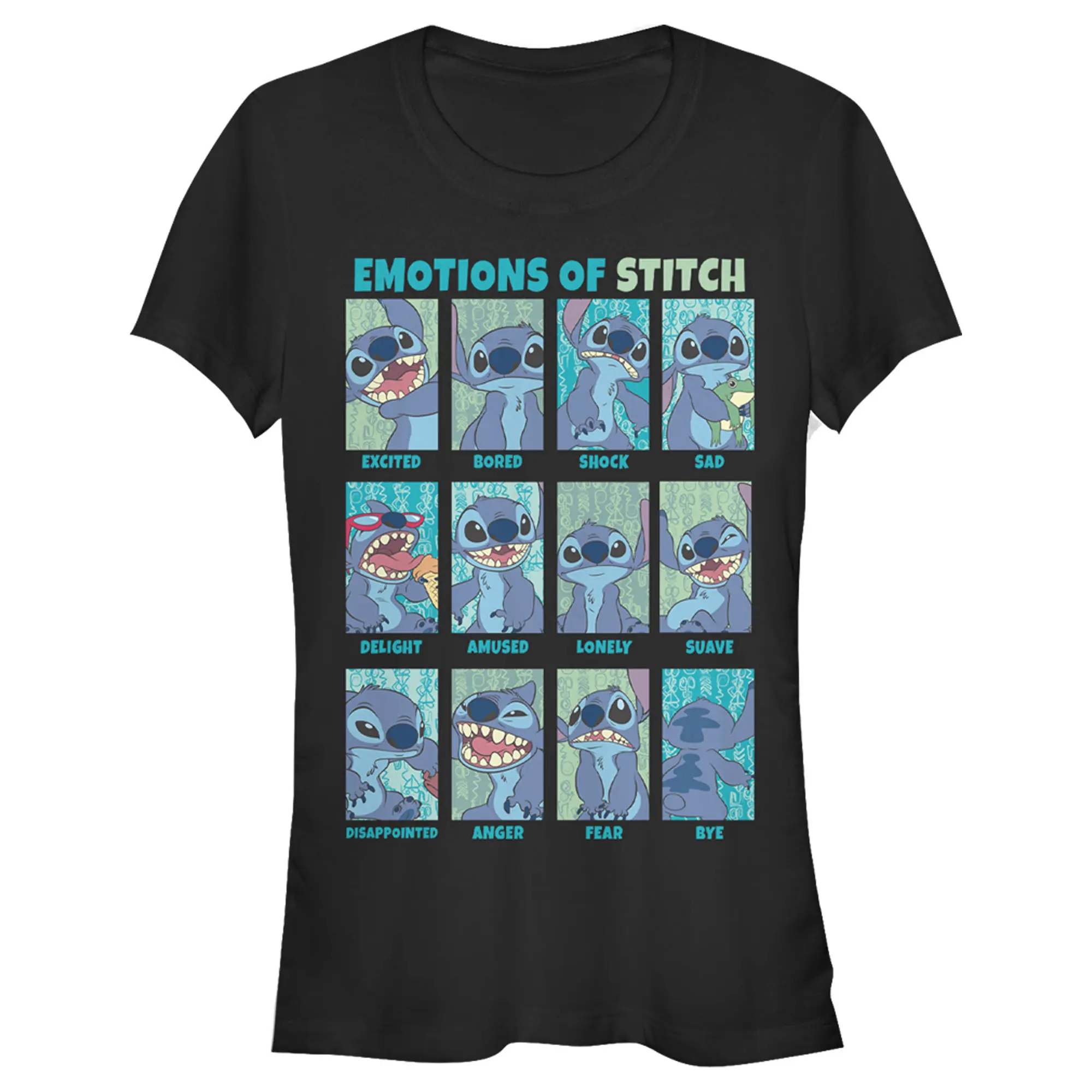 Juniors Womens Lilo & Stitch Emotions Of Experiment 626 T-Shirt