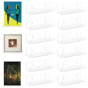 12Counts Vinyl Record Holder Wall Mounted Record Shelf 2 Installation Ways Floating Album Record Stand Clear Record Display Rack for Vinyl Record Photo Frame Magazine 4x1.4x1.2 inch Decor Gift