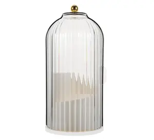 Modern Minimalist Rotating Makeup Brush Holder, 3-Compartment Cosmetics Storage Box, Transparent (Grey)