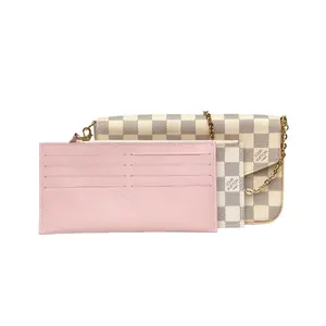 Pre-owned Louis Vuitton PVC Tote Bags POCHETTE FELICIE Triple Function Chain Bag White Checkered 2018