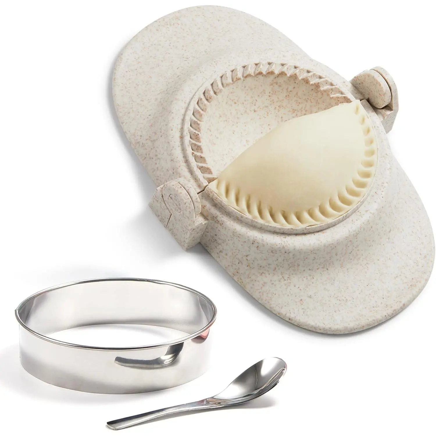 Empanadas Press Maker Mold Set,4-inch Dumpling Maker With Dough , Professional Kitchen Gadget for Empanada, Pierogi, Pastelitos, Calzone, Turnovers 4"-White