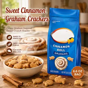 Cinnamon Roll Graham Snack Crackers, Sweet Baked Crunchy Snacks for Pantry and Lunch Boxes